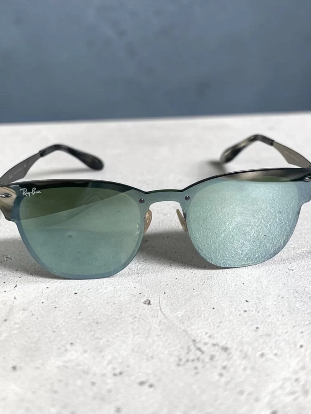 Ray-Ban Blaze Clubmaster RB3576-N Silver Mirror Sunglasses w/ Case